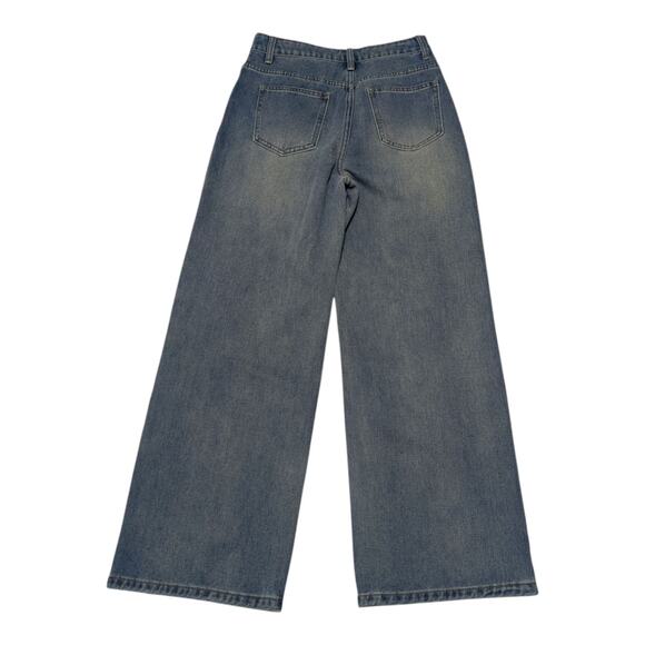 Cider Mid Rise Star Pattern Wide Leg Jeans Womens Small Denim Pants Streetwear - Picture 3 of 6